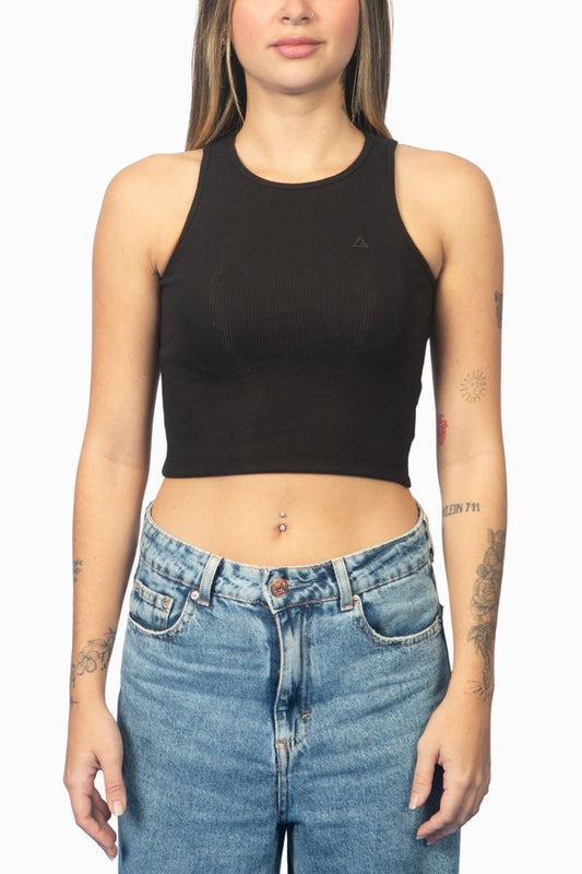 Cropped Regata Legacy Canelado - Preto