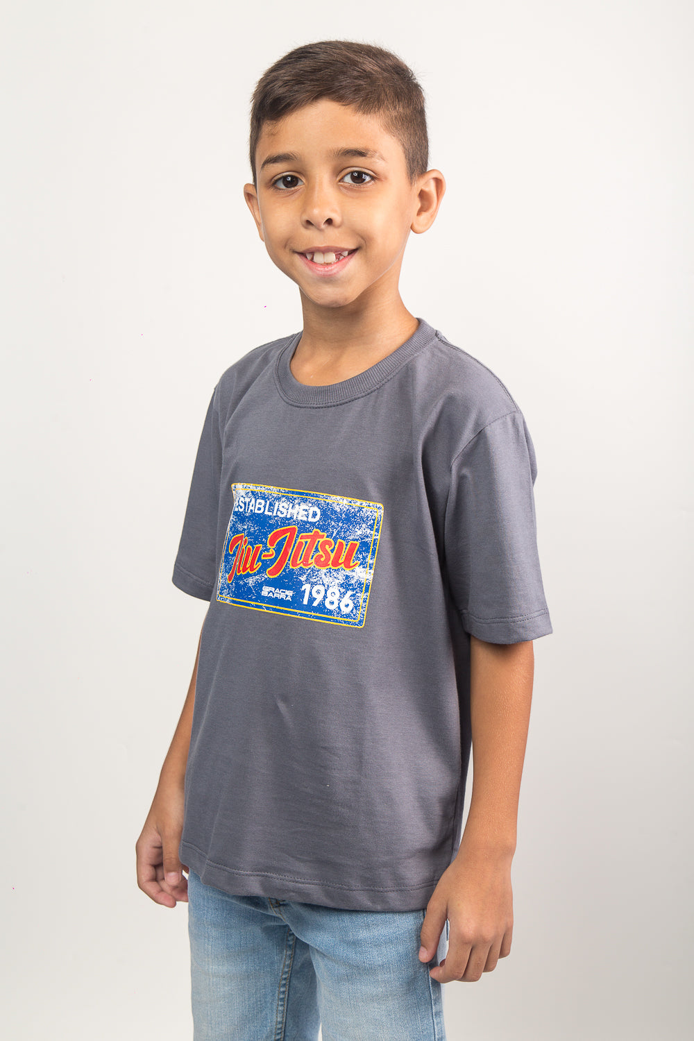 Camiseta JJ Postcard Infantil - Cinza claro